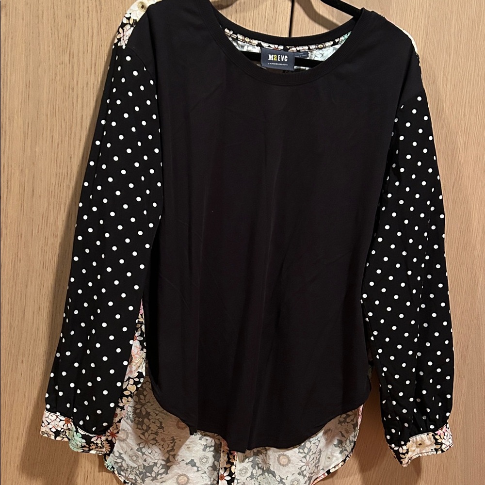Maeve Anthropologie mixed media black and print shirt - Picture 5 of 8
